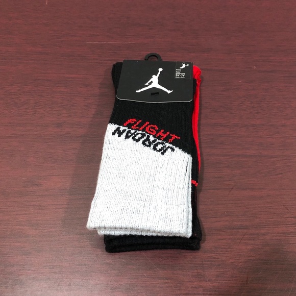 Jordan Kids Crew Socks, Black Grey & Red, 2 Pack - Picture 3 of 8